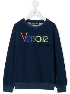 Young Versace logo-print crew-neck sweatshirt