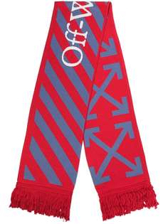 Off-White Red Logo Print Knitted Scarf
