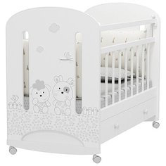 Кроватка Альма-няня Fattoria Nuvola (с ящиком + колесо) (качалка), на полозьях белый