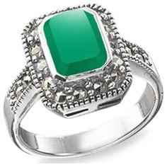 МАРКАЗИТ Кольцо с хризопразами и марказитами из серебра HR465, размер 18