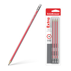 Чернографитный шестигранный карандаш с ластиком Erich Krause Extra HB