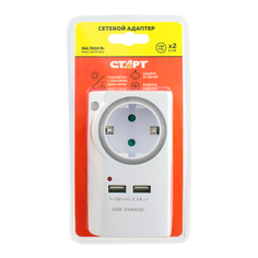Адаптер Старт сет 1 розетка 16a 2usb 2.1а подсветка Start