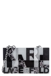 Серебристый клатч с дополнительной плечевой цепочкой Karl Lagerfeld