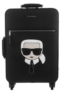 Маленький чемодан на колесах из экокожи черного цвета Karl Lagerfeld