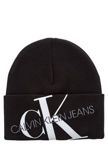 Шапка из хлопка с вышитым логотипом бренда Calvin Klein Jeans