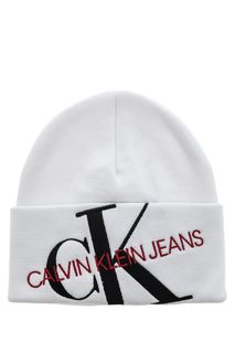 Шапка из хлопка с вышитым логотипом бренда Calvin Klein Jeans