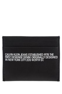 Черная кожаная визитница с принтом Calvin Klein Jeans