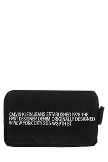 Черная текстильная косметичка с принтом Calvin Klein Jeans