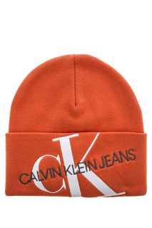 Шапка из хлопка с вышитым логотипом бренда Calvin Klein Jeans
