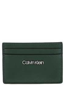 Зеленая визитница с логотипом бренда Calvin Klein Jeans