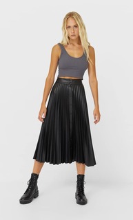 Stradivarius Юбка Из Искусственной Кожи С Пуговицами Женская Коллекция Черный S