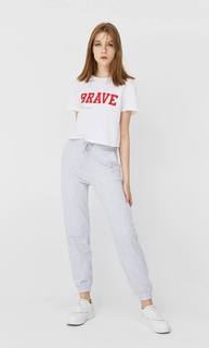 Stradivarius Укороченная Футболка С Принтом Женская Коллекция Белый M