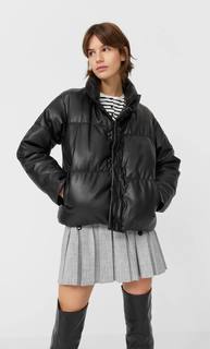 Stradivarius Стеганая Куртка Из Искусственной Кожи Женская Коллекция Черный S