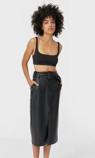 Stradivarius Юбка Из Искусственной Кожи Женская Коллекция Черный 36