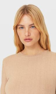 Stradivarius Топ С Длинными Рукавами И Подплечниками Женская Коллекция Цвет Камня M