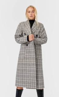 Stradivarius Длинное Пальто Из Синтетической Шерсти В Клетку Женская Коллекция Пестро-Серый M