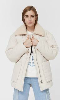 Stradivarius Пальто С Меховым Воротником Женская Коллекция Ванильный S