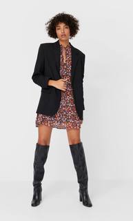 Stradivarius Короткое Платье С Принтом Женская Коллекция Черный L