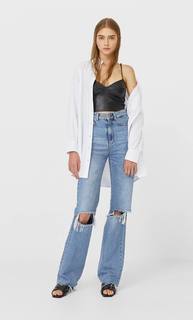 Stradivarius Топ Из Искусственной Кожи Женская Коллекция Черный Xs