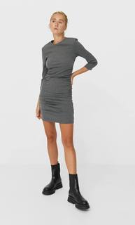 Stradivarius Короткое Платье Со Сборкой Женская Коллекция Темно-Серый S