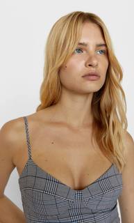 Stradivarius Топ В Клетку Женская Коллекция Пестро-Серый S