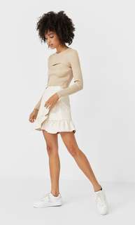 Stradivarius Юбка Из Искусственной Кожи С Воланами Женская Коллекция Ванильный Xs