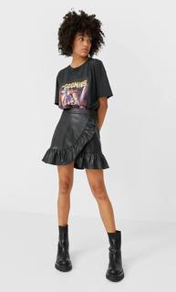 Stradivarius Юбка Из Искусственной Кожи С Воланами Женская Коллекция Черный M