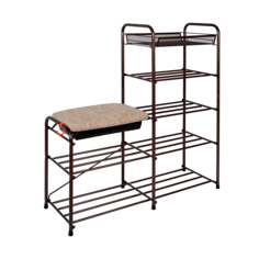 Подставка для обуви ЗМИ 5-ти полочная 90, с бежевым сиденьем, с ящиком, цвет медный