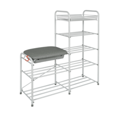 Подставка для обуви ЗМИ, 5-ти полочная 90, с сиденьем, с ящиком, цвет белое серебро