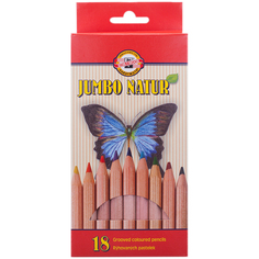 Набор цветных карандашей JUMBO NATUR, 18 цветов, утолщенный корпус, натуральное дерево Koh I Noor