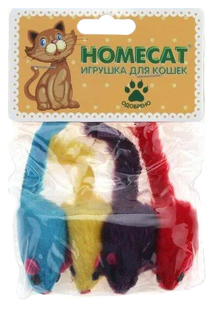 Игрушка для кошек Homecat Мышки плюшевые цветные гремящие, 5 см, 4 шт.
