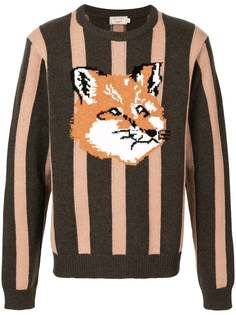 Maison Kitsuné вязаный джемпер с узором в полоску и принтом