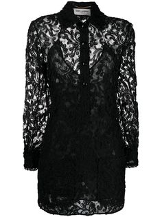 Saint Laurent кружевное платье-рубашка