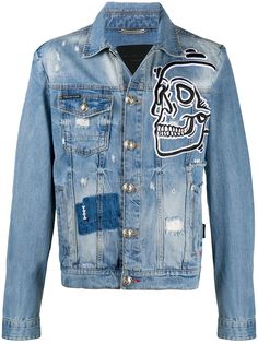 Philipp Plein джинсовая куртка с вышивкой