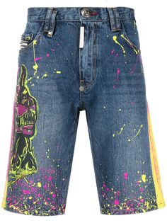 Philipp Plein джинсовые шорты с эффектом разбрызганной краски