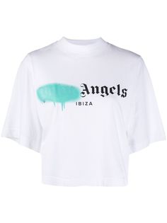 Palm Angels IBIZA SPRAYED LOGO TEE WHITE COBALT BLU