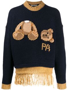 Palm Angels PALM BEAR FRINGED SWEATER NAVY BLUE BR