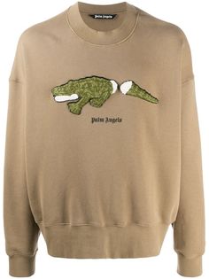 Palm Angels CROCO CREW CAMEL GREEN
