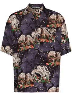 Palm Angels ALLOVER SKULL BOWLING SHIRT BLACK MULTI