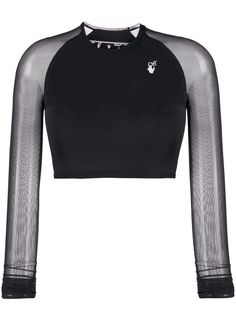 Off-White укороченный топ с прозрачными рукавами