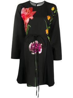 Valentino платье с длинными рукавами и цветочным принтом