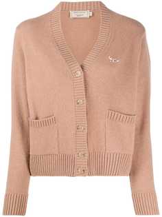 Maison Kitsuné кардиган с вышитым логотипом и V-образным вырезом