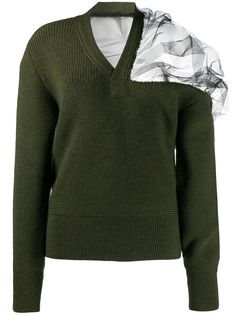 Maison Margiela джемпер с V-образным вырезом и вставкой из тюля