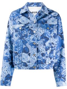 MSGM джинсовая куртка с цветочным принтом