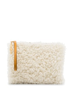Marni white and yellow shearling pochette clutch bag