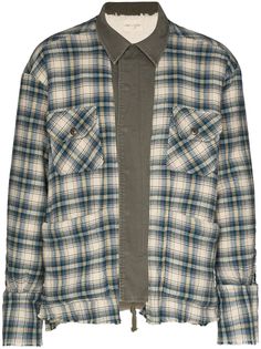 Greg Lauren army front check print cotton shirt jacket