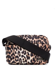 GANNI brown and black festival leopard print cross body bag