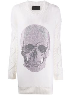 Philipp Plein вязаное платье мини с декором Skull