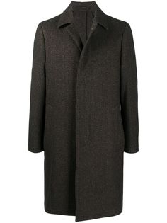 Lardini пальто с заостренным воротником и узором в елочку