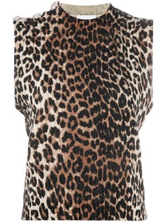 GANNI crystal-embellished leopard-print top